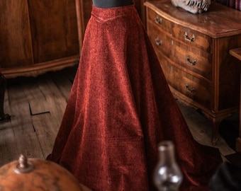 Victorian Velvet Skirt Tapestry Fabric Vintage Skirt in red inspired historical scottish