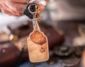 Schlüsselanhänger Steampunk Holz Schlüsselanhänger Heißluftballon vintage retro