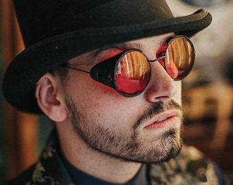 Steampunk sunglasses vintage goggles red and black leather