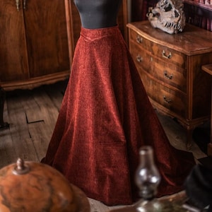 Victorian Velvet Skirt Tapestry Fabric Vintage Skirt in red inspired historical scottish