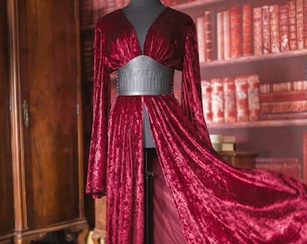 Red Velvet Robe, Vampire Goth Costume, Elegant Overdress