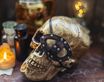 Leather Eye Patch, Steampunk EyePatch, Man Eye Patch, Woman Eye Patch, Pirate Gold Metal Brown , Eyepatch