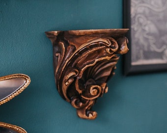 Medieval corbel for wall decoration Medium size Shelf Candle Holder wooden Steampunk Victorian Gold Resin