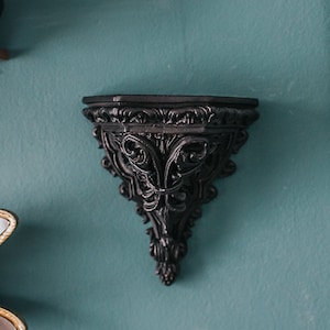 Vintage Black Victorian corbel for wall decoration Shelf Candle Holder Steampunk bookend Gold Resin vintage halloween decoration image 1