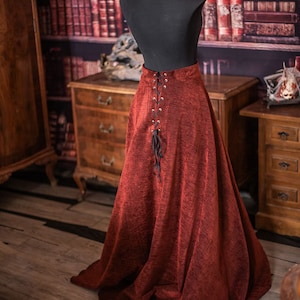 Jupe victorienne en velours, tapisserie, jupe vintage rouge d'inspiration historique écossaise image 2