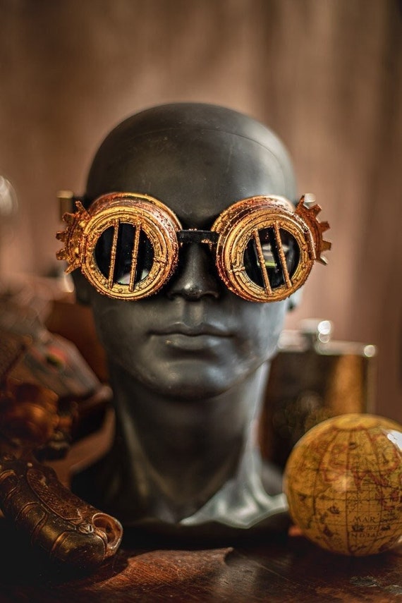 Gafas steampunk sobre fondo gris ahumado ia generativa