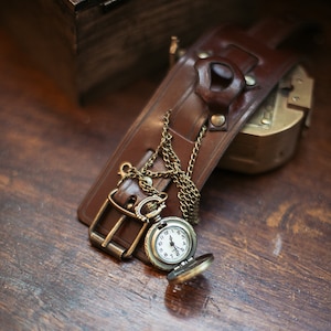Montre en cuir pour homme, montre de poche steampunk, montre-bracelet en cuir, manchette en cuir marron, manchette de montre, bracelet en cuir, montre en cuir image 3