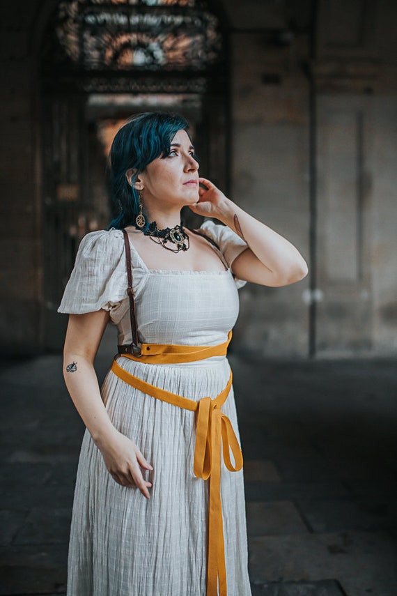Harness in Leather and Velvet Brown and Yellow Steampunk Harness in Leather and Velvet Brown and Yellow Steampunk