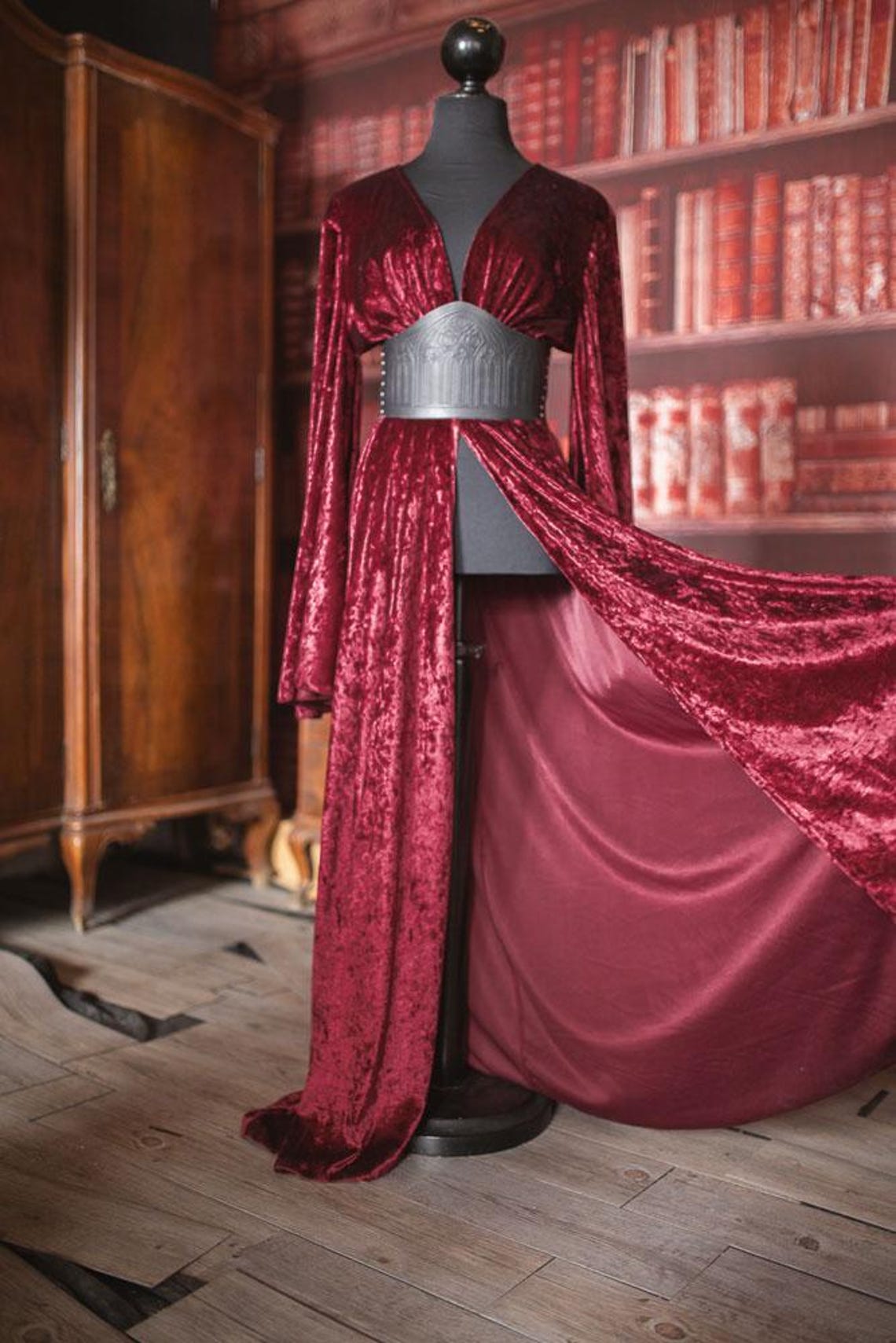 Red Velvet Robe, Vampire Goth Costume, Elegant Overdress - Etsy