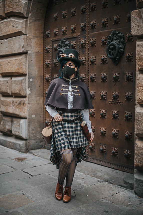 Tartan Skirt in Green and Brown Outlander Steampunk Kilt Victorian