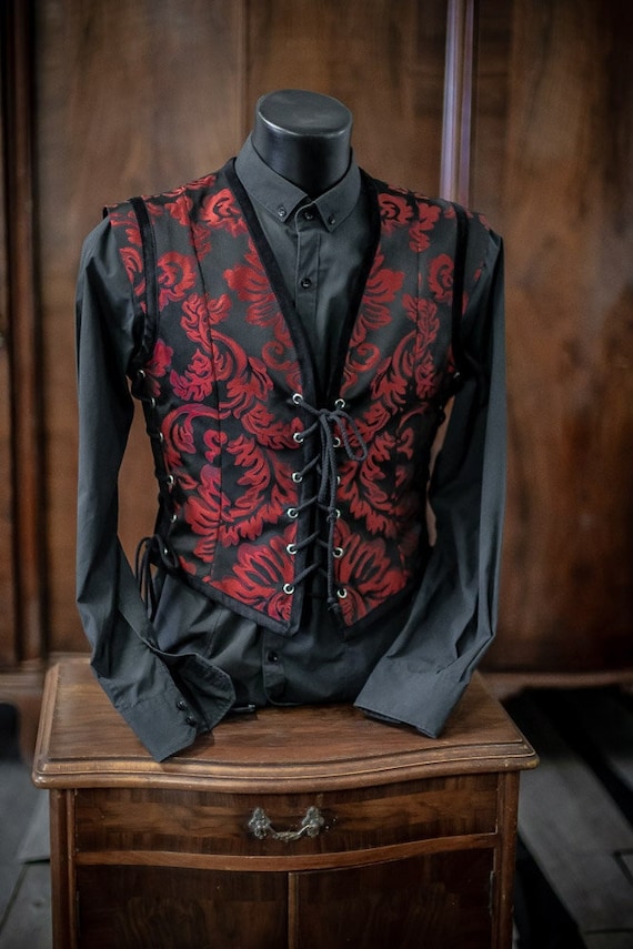 Gilet victorien rouge tapisserie gothique steampunk vampire homme corset pirate Etsy France