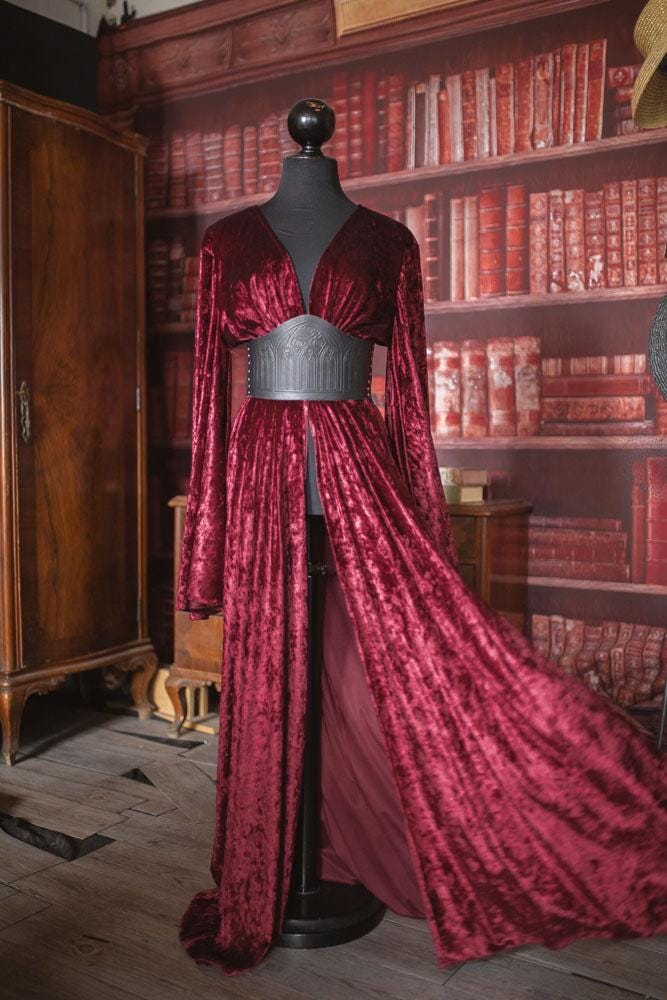 Evil Red Robe Red Velvet Robe, Vampire Goth Costume, Elegant Overdress - Etsy