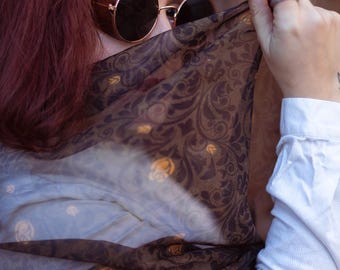 Roses steampunk Victorian shawl in chiffon cravat for men and women victorian scarves