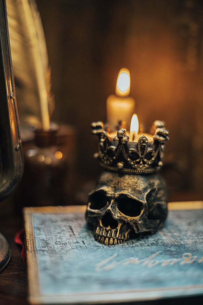 Dark academia Decor Human Skull candle holder crown | Etsy