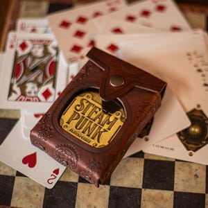 Poker deck Case holder leather bag for the belt gift playing card set game Poker Set Wedding Gift , Groomsmen steampunk