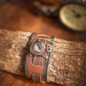 Montre en cuir pour homme, montre de poche steampunk, montre-bracelet en cuir, manchette en cuir marron, manchette de montre, bracelet en cuir, montre en cuir image 7