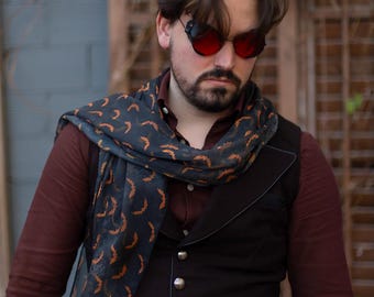 Vampire steampunk Bats shawl Nosferatu in chiffon cravat for men and women victorian scarves