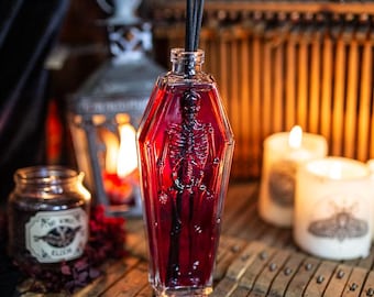 Doodskist rietverspreider - woondecoratie - halloween aroma - schedel glazen fles vintage halloween decoratie donker geschenken