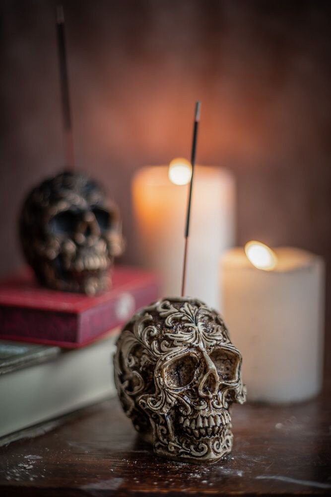 Incense Burner Human Skull Incense Holder Baroque Decor Brocade
