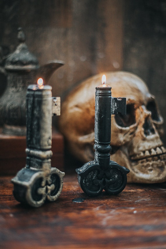 Candle Big Key Victorian Witch Gothic Candle Black Halloween