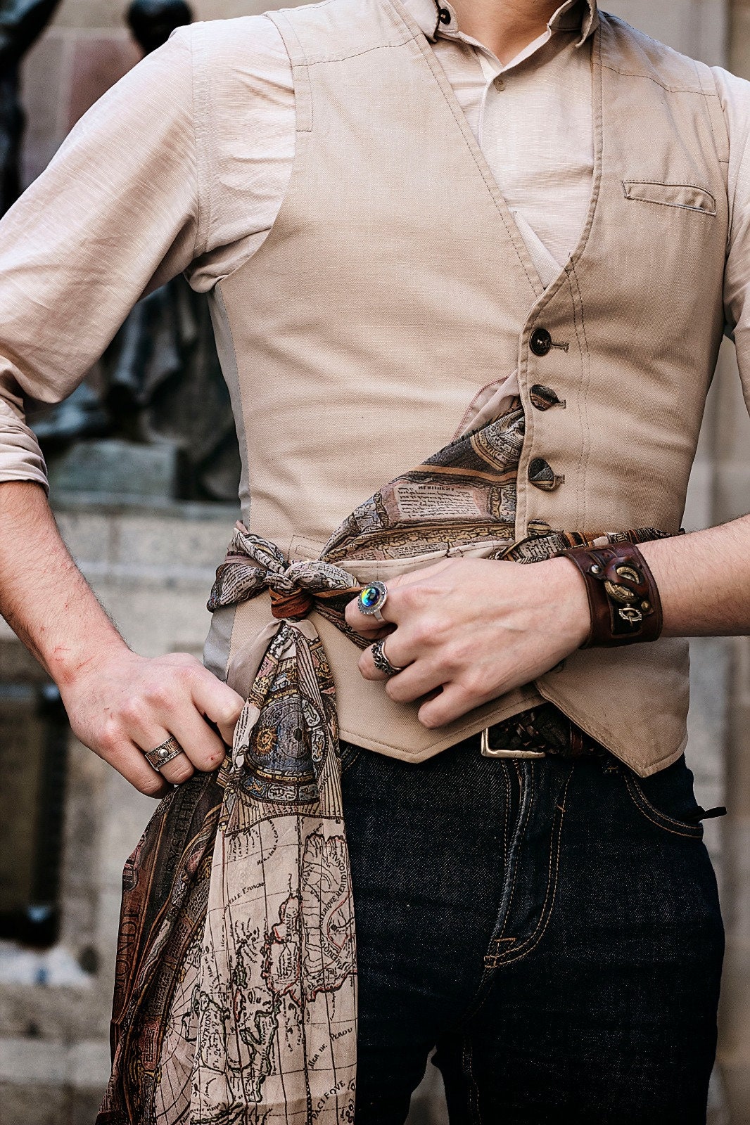 Old Map Scarf Steampunk Shawl in Chiffon Cravat for Men and | Etsy