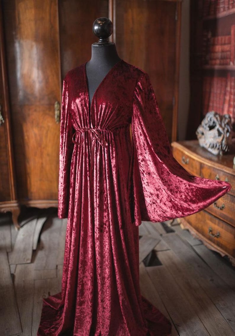 Red Velvet Robe, Vampire Goth Costume, Elegant Overdress - Etsy