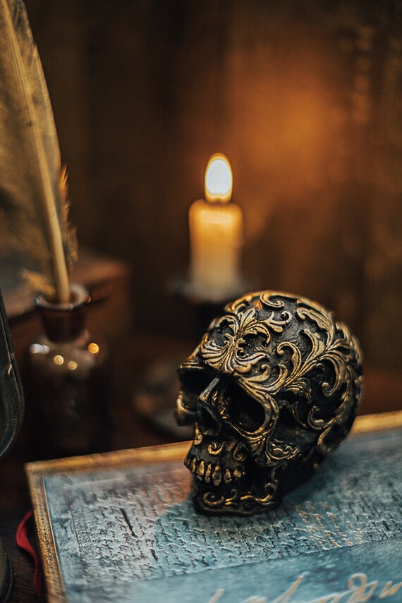 Incense Burner Human Skull Incense Holder Baroque Decor Brocade