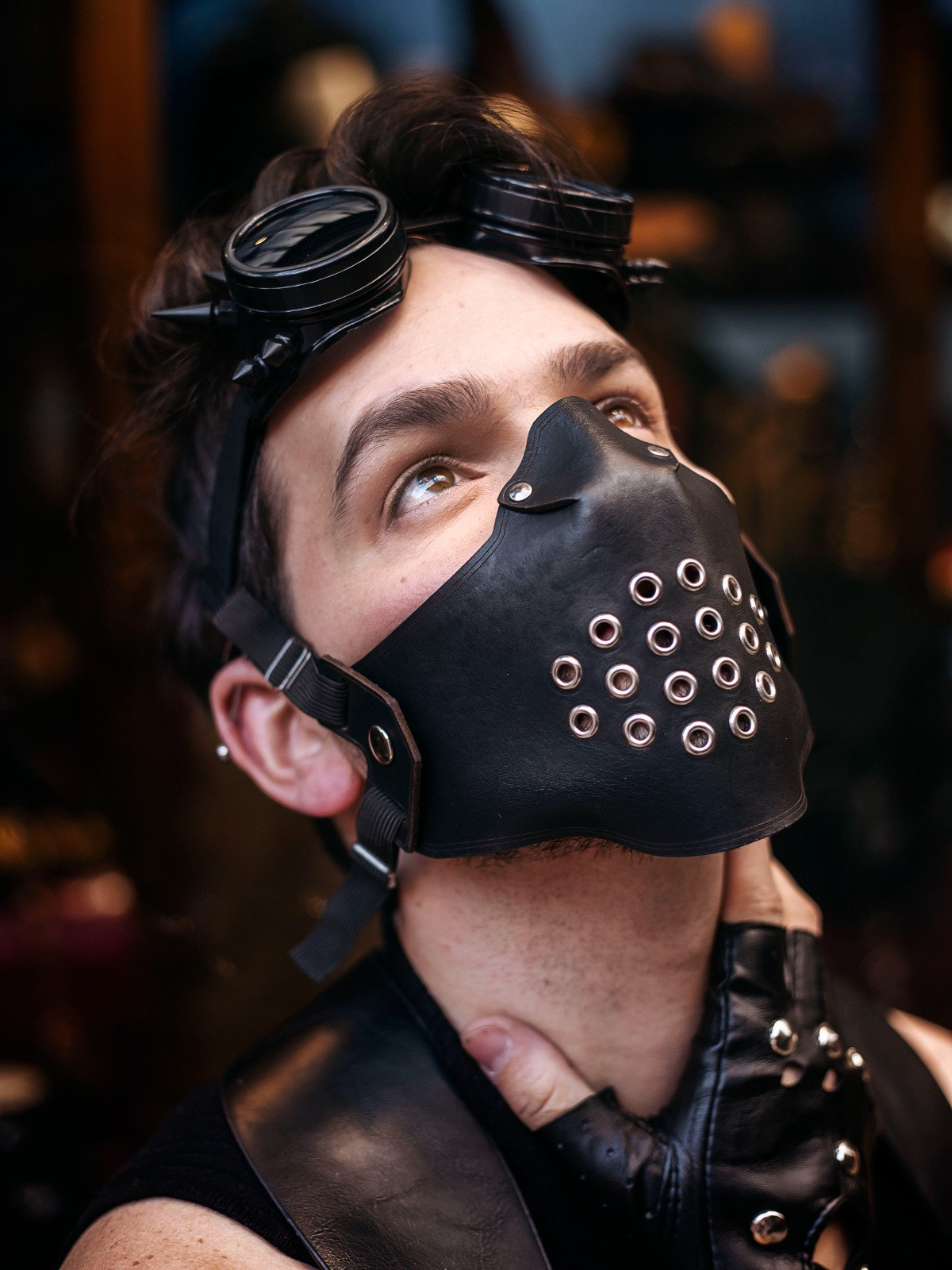 Masque Punk Cuir PU Demi-visage - Cosplay Moto Sport - Style Gothique Steampunk - Taille Unique