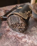 Steampunk gears Leather and resin Bag in black gothic steampunk style crossbody barrel bag Shoulder circle purse product logo