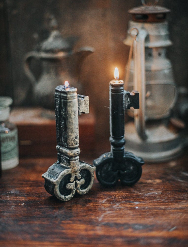 Candle big Key Victorian witch Gothic candle Black Halloween decoration Paraffin Candle witchcraft vintage halloween decoration