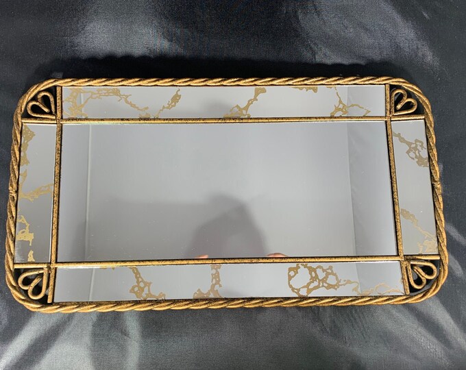Glamourous Vintage Gold Vanity Tray, Hollywood Regency Style Mirror