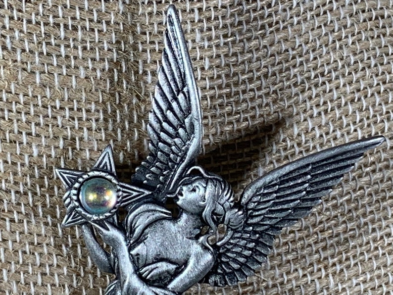 Costume Jewelry Easter Pin Aurora Borealis Stone Brooch Jewelry Accessories Fairy Pin Amazing Vintage JJ Pewter Angle Bright Star Pin