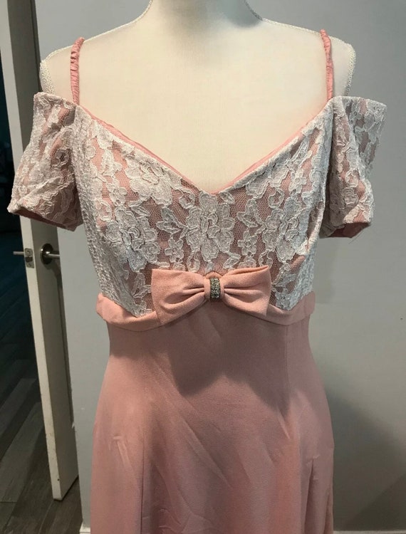 Vintage 1980's Formal Dress Lizette Mimi Giovanni - Off The Shoulder Wedding Bridesmaid Empire Pink Plus Size