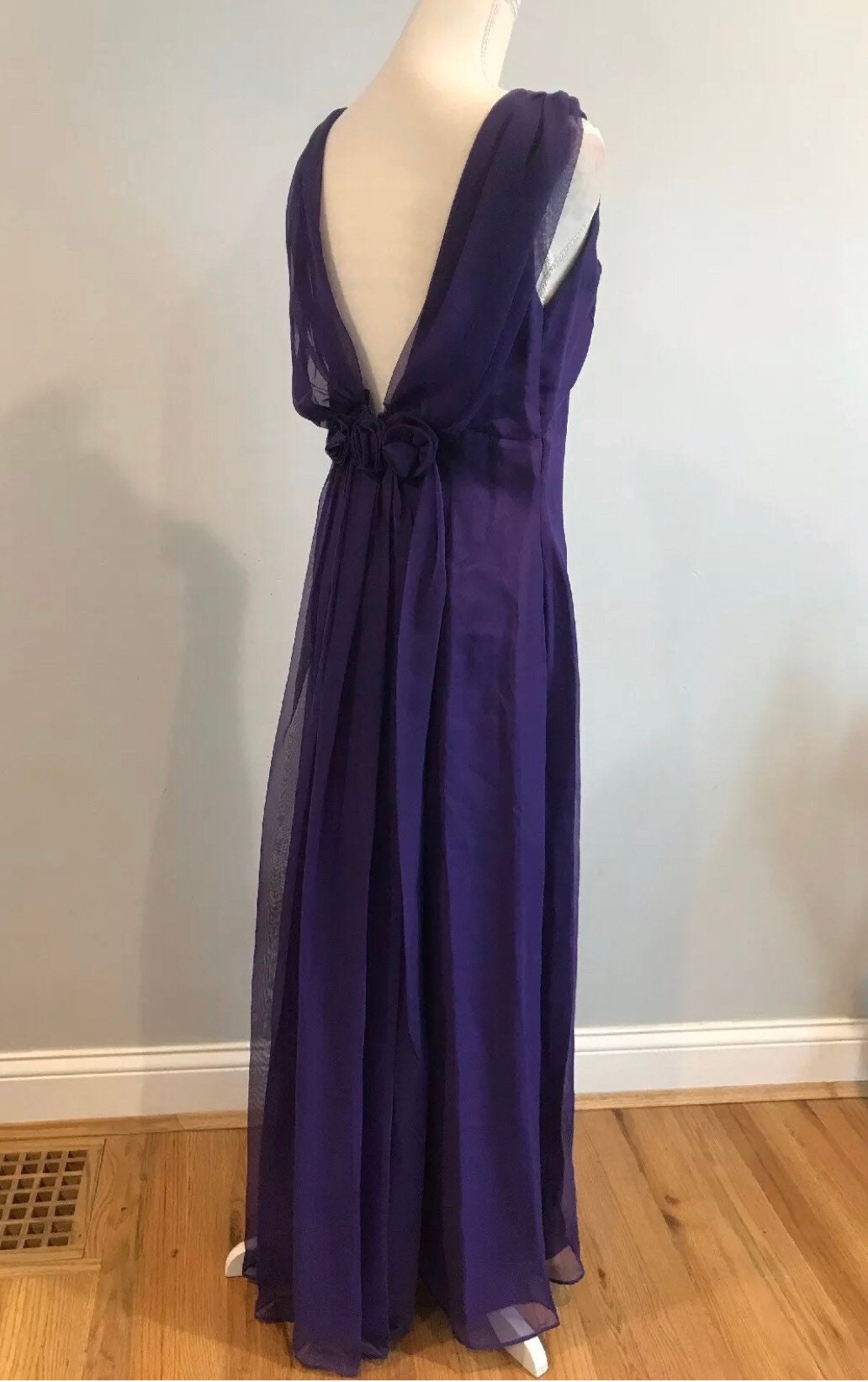 Vintage Purple Empire Chiffon Rosettes Long Formal Maxi Dress Prom ...