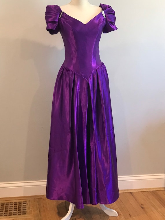 Vintage Tea Length Purple Satin Corset Style Gown