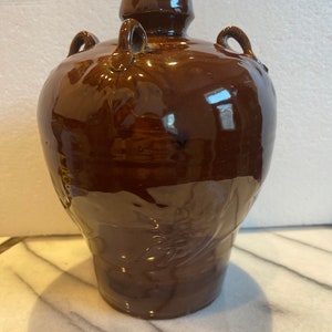 Vintage 8” Brown Pottery Jug Unique