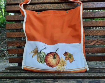 Bolsa grande de lona con patrón de calabaza Bolsa de hombro grande Bolsa de hombro Crossbody Bolsa de lino Bolsa de lino Bolsa de todos los días Bolsa reutilizable Bolsa de compras