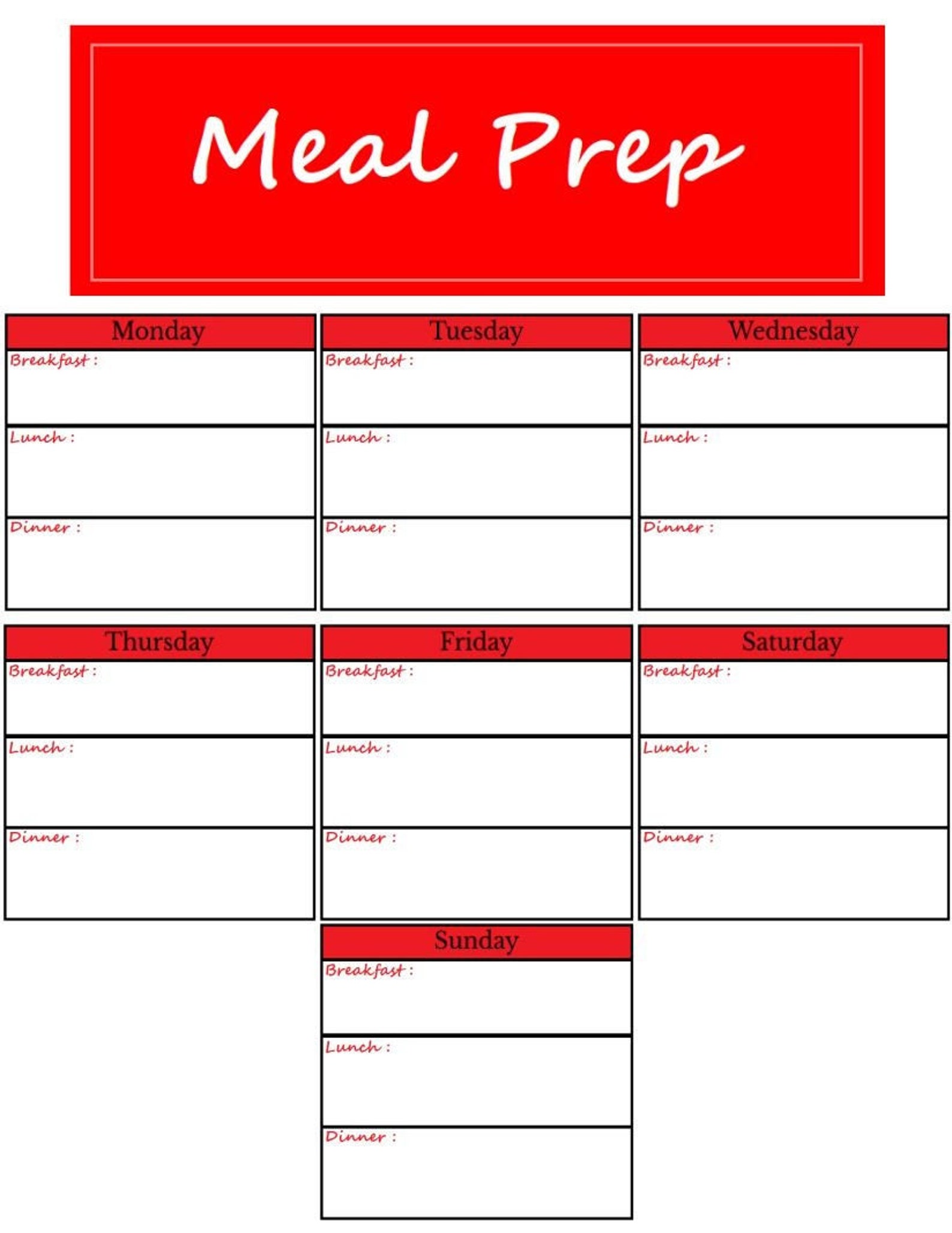Weekly Meal Prep Planner - Etsy