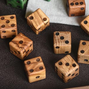 Handmade Olive and Light Wood Dice Set, Customizable D6, Unique Game Dice