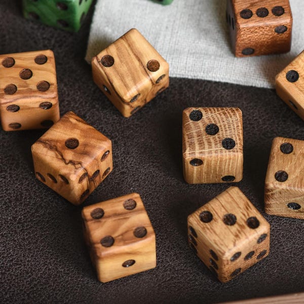 Handmade Olive and Light Wood Dice Set, Customizable D6, Unique Game Dice
