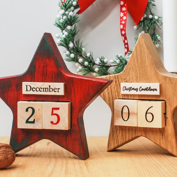 Wooden Christmas Countdown Calendar // December Advent Calendar // Hand made Star calendar with blocks