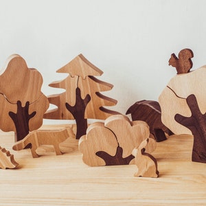 Set of Wooden Trees // Figures to Play // Natural Wood Toy // Forest Tree Puzzles image 3