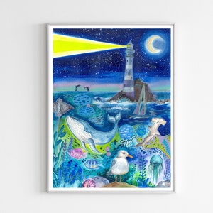 Poster // Ocean Watercolor Painting // Sea animals print // Nursery Kids Room Illustration image 1
