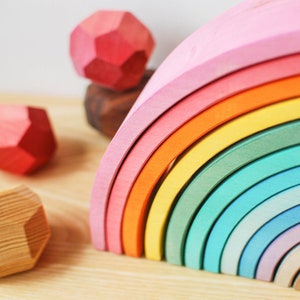 Pastel Rainbow Wooden Stacker Toy // Colorful Original Rainbow Toddler ...