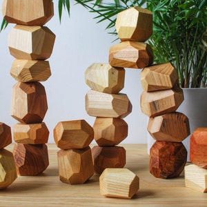 Light Wood Balancing Stones // Light Wood Rocks // Wood Stones // Pile of Wood Stones // Montessori Toy image 1