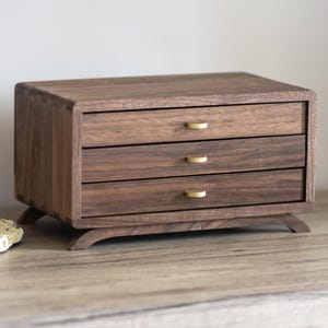 Handmade Walnut Jewelry Box: Velvet Lined Keepsake with Gold Accents