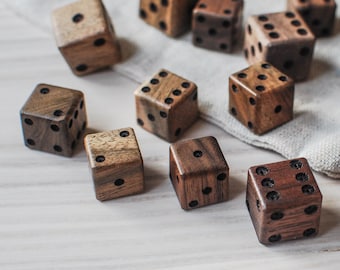 Walnut Dice // 16mm (5/8") and 20mm (3/4") // Handmade Unique Dice // Black and Common Walnut Dice