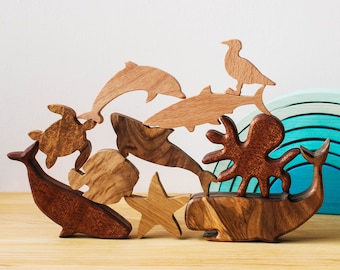 Ocean Animals // Wooden Toy for Kids / Sea Animals Set