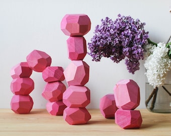 Pastell Pink aus der Regenbogen Kollektion // Balancing Stones // Rosa Holzsteine // Pastell Holzsteine // Holzsteinhaufen // Montessori Spielzeug
