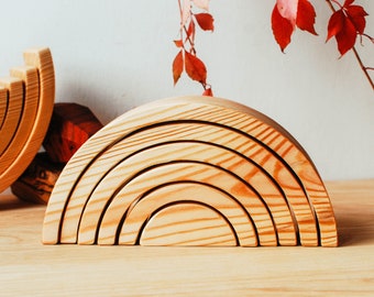 Jouet arc-en-ciel en bois de pin//Jouet empilable original arc-en-ciel en bois//Montessori//décoration intérieure pour chambre d'enfant